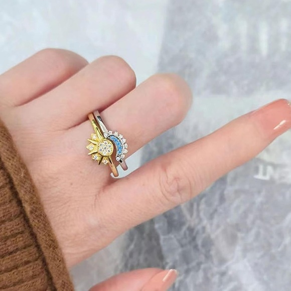 Gold and Silver Sun and Moon Adjustable Ring Set NWT - Picture 2 of 4